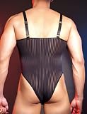 AIEOE Męskie body seksowne przezroczyste jednoczęściowe bielizna w paski bodysuit stringbody z zatrzaskiem bielizna Sissy siatka lingerie, czarny, Rozmiar uniwersalny