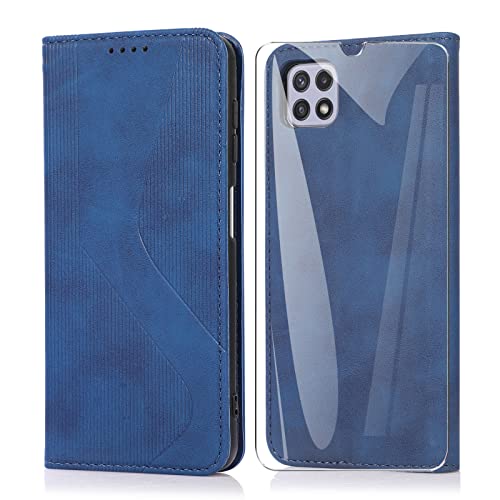 ARRYNN Coque pour Samsung Galaxy A22 5G,Cover Samsung Galaxy A22 5G,Étui de Protection Porte-Cartes Portefeuille Multi-Usage Magnétique Case pour Samsung Galaxy A22 5G (R-Blau Cover