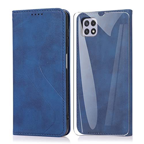 ARRYNN Coque pour Samsung Galaxy A22 5G,Cover Samsung Galaxy A22 5G,Étui de Protection Porte-Cartes Portefeuille Multi-Usage Magnétique Case pour Samsung Galaxy A22 5G (R-Blau