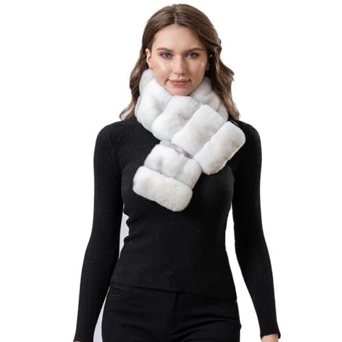 LVCOMEFF Women Real Rex Rabbit Fur Scarf Neck Warmer Chinchilla Color for Winter