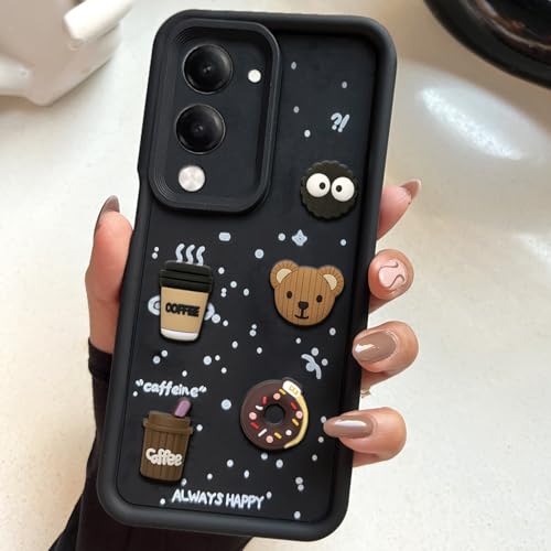 Image of COLORflow Back Cover Compatible with Vivo Y19 5G / Y19e 5G | Cute Fun Cartoon 3D Ball Coffee Silicone Case (Black) | Designer Camera and Body Protected Back Cover