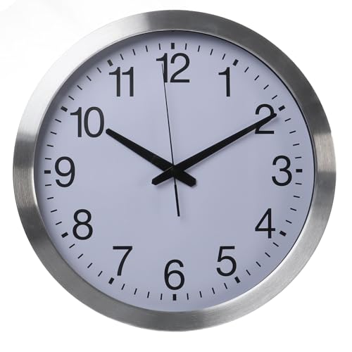 Perel Reloj de Pared, Redondo, analógico, 40 cm, Hora radiopilótica (DCF), Aluminio, Plata