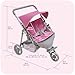 Badger Basket Folding Twin Doll Stroller - 3 Wheel Doll Pram Jogging Style with Storage Basket, 3 Point Harness & Adjustable Footrest - Fits Two 18 Inch Dolls for Realistic Pretend Play - Gray & Pink
