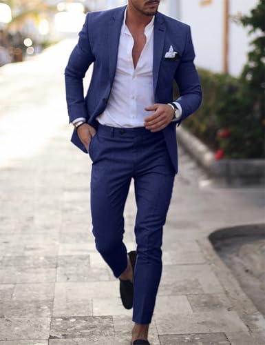 Men's Suits 2 Piece Set,One Button Linen Cotton Solid Color Suit,Mens Suits Classic Fit 2 Piece for Beach2