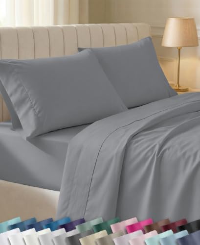 Image of California Design Den 100% Cotton Sateen Twin Sheets, 3 Pcs Set, Slate Grey | 400 Thread Count Backed by Good Housekeeping Seal, All-Around Elastic, Durable, Easy Care, OEKO-TEX certified