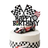 Renn Auto Tortendeko Happy Birthday,Geburtstagskuchenaufsatz mit Racing-Thema,Flagge Kuchen Deko,für Baby Dusche Jungen Mädchen Racing Sports Thema Geburtstag Party Kuchen Dekorationen.