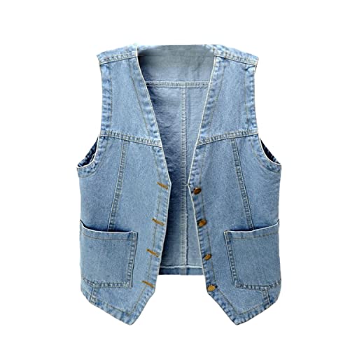 Chaleco vaquero mujer azul claro chaqueta denim corta ligera para evitar calor en verano M