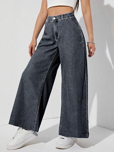 Image of KOTTY Wide Fit Denim Pants - Women's High Rise Wide Leg Comfort