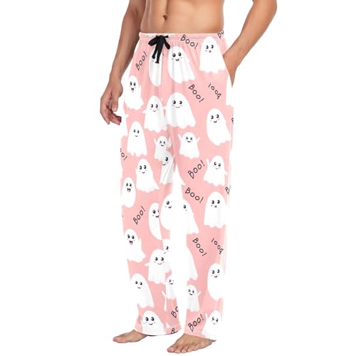 Happy Spirits Pattern Men's Cotton Pajama Pants with Pockets and Drawstring Comfortable and Stylish,S4
