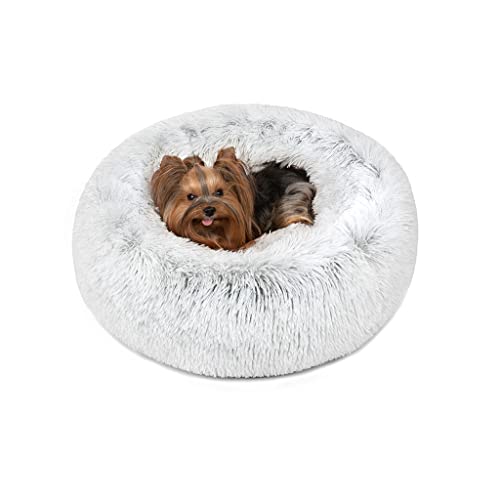 Friends Forever Coco Donut Dog Bed, Soft Faux Fur Cat Couch For Indoor Pet, Fluffy Calming Plush Shag, Round Raised Rim Bolster Cushion, Machine Washable Cuddler, Self Warming, 23X23, Ivory #TOP7