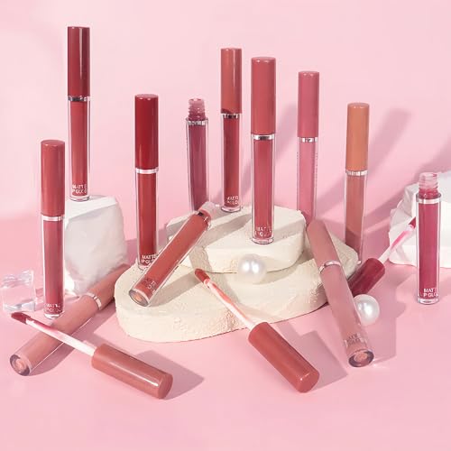 Image of evpct 12Pcs Matte Liquid Lipstick Set, Plum Mauve Maroon Wine Burgundy Red Waterproof Long Lasting Lipstick for Women,Lip Stain Lip Gloss Set Lip kit, 24 Hours Original Smudge Proof labial