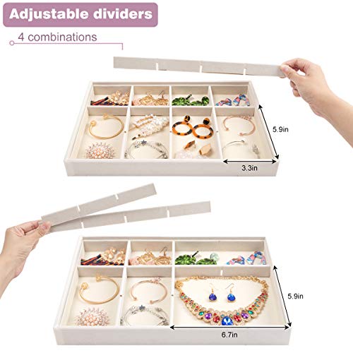 Mebbay Stackable White Velvet Jewelry Trays Organizer Set with Clear Lid Jewelry Storage Display Trays for Drawer, Earring Necklace Bracelet Ring Organizer, Set of 4 - Thumbnail 4