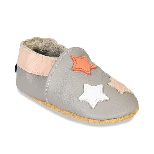 HMIYA Weiche Leder Krabbelschuhe Babyschuhe Lauflernschuhe mit Wildledersohlen für Jungen und Mädchen(18-24 Monate,Hellgrau Stern)