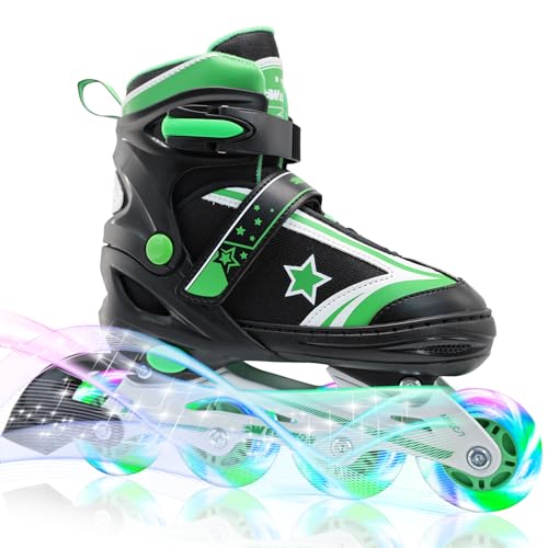 WELLWON Inline Skates for Boys Ages 3-6 - Blue Adjustable Kids Roller Blade for Beginner, Fun Illuminating Inline Skate Shoes Outdoor and Indoor