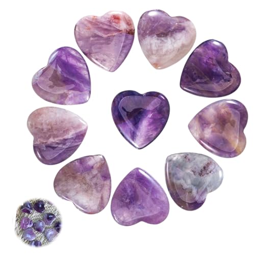 Amethyst Herz Kristalle Amethyst Stein Herz Muttertag Amethyst Kristalle Steine Liebe Heilung Kristall Edelsteine Set NatüRliche Glückssteine Reiki Heilsteine Edelsteine Geschenke für Frauen 10 Stück
