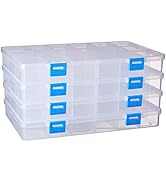 BENECREAT 4 Pack 18 Grids Large Transparent Plastic Storage Box Bead Organizer with Adjustable Di...