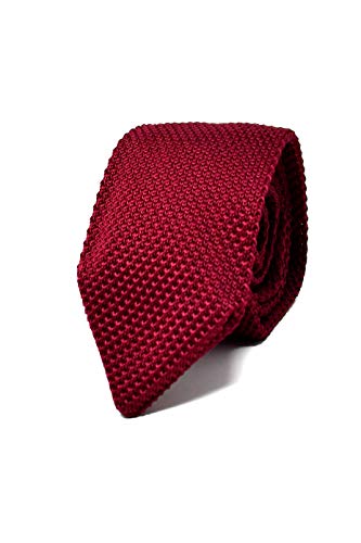 Sweet Leaf Cravate Homme en maille Tricot Rouge Bordeaux - 100% en Soie - Classique, Elégante et Moderne - (Idéale pour un cadeau, un mariage, avec un costume, au travail…)