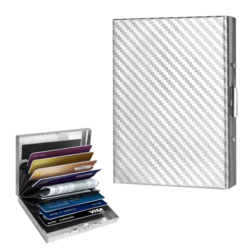 Textured Stainless Steel RFID Card Holder Anti-Slip Etched Metal Credit Card Case with Unique Chevron Pattern Slim Wallet for Men & Women (Silver)