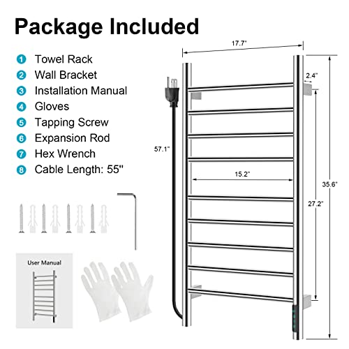 Vjass Hot Towel Warmer,9 Bars Hoting Racks,Design Wall Mounted Towel Warmers For Bathroom,Plug-In/Hardwired,Sus 304 Stainless Steel Heated Towel Racks With Timer,Chrome #TOP5
