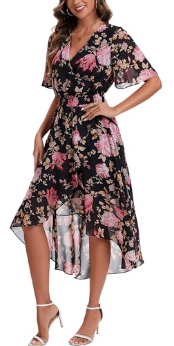 Image of Kormei Womens Short Sleeve Floral Maxi Dress High Low V-Neck Flowy Party Long Dresses