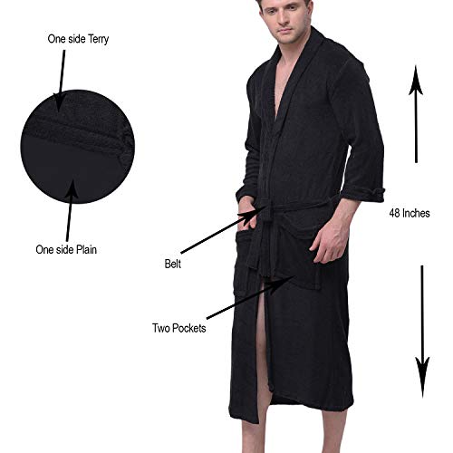 Image of Men's /Women Bath Robe Full Sleeve Cotton Bathrobe | Soft, Light, Compact & Highly Water Absorbent - Suitable for Birthday /Anniversary /Diwali /Couple /wedding Gift | 250 GSM |Black