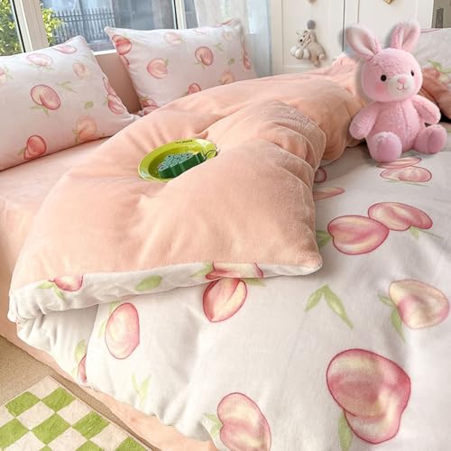 Mesnt Juego de ropa de cama de 4 piezas, tamaño Queen, funda de edredón, sábana bajera ajustable y 2 fundas de almohada, poliéster, rosa y blanco, estilo 1, 1,8 m-200 x 230 cm