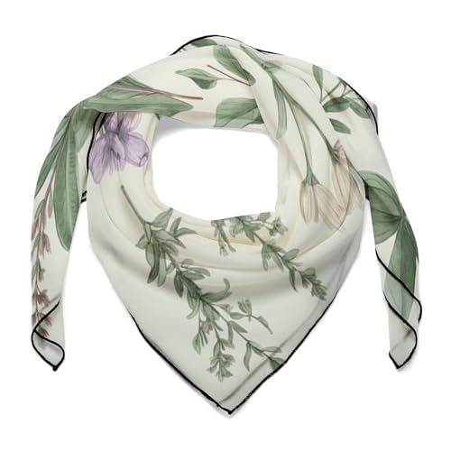 Silk Scarves, Green Sage Leaves Printed Silk Scarves,soft Silk Scarves,versatile Silk Scarves,thin And Easy to Carry Silk Scarves