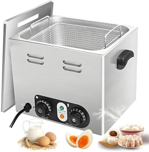 Commercial Egg Boiler 2600W Electric Cooker with Mesh Basket, 45 Pcs Capacity, 30-110C 0-60 Min Timer, Stainless Steel Poached Maker for Restaurant