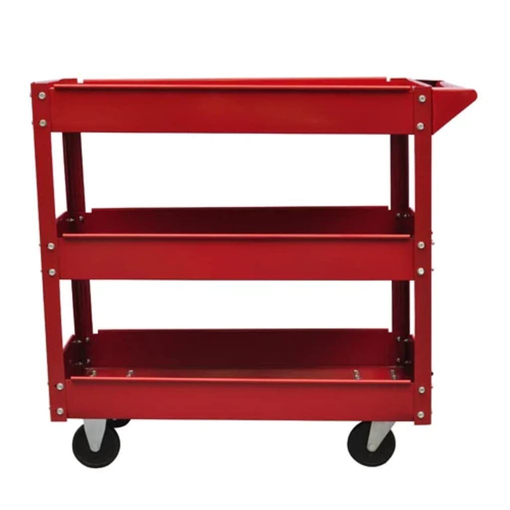 Carro de taller de acero lacado con 3 estantes, capacidad de carga de 100 kg, 4 ruedas y asa para facilitar el transporte en garaje y taller