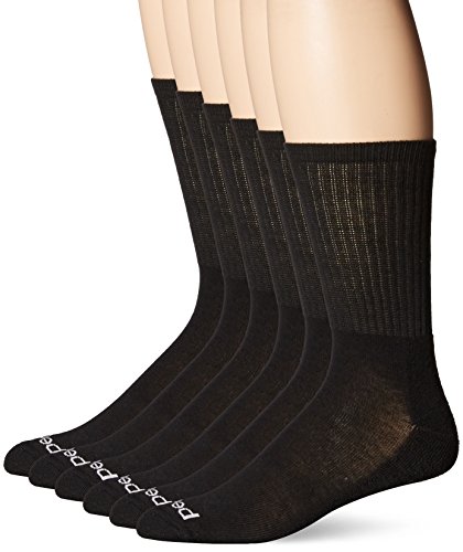PEDS Men's 6 Pack Cushion Crew Socks with Coolmax, Black, 6-12.5
