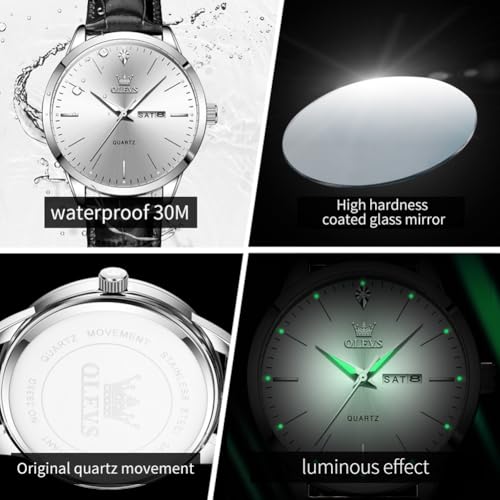 Image of OLEVS Men Watches Dress Waterproof Leather Band Classic Large Face Luxury Watches for Men Casual Fashioned Nice Analog Watch Men Day Date Easy Reader Quartz Original Business Adjustable Watches Men