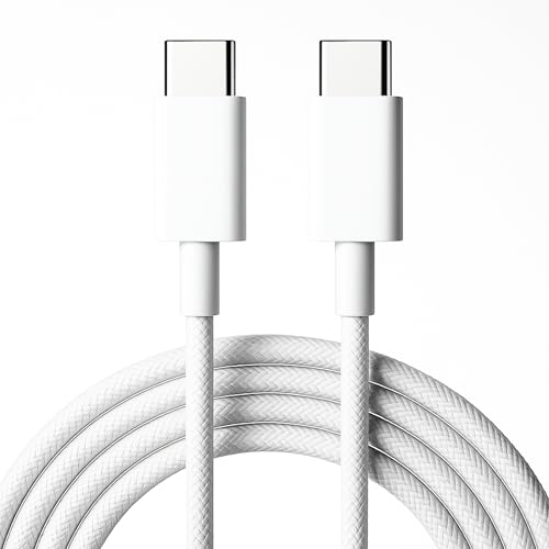Image of Usb Type C to Type C Cable Fast Charging Nylon Braided C Pin Charger Cable Original for iPhone 15 /15 Pro max /15 Plus, Samsung Galaxy, iPad, MacBook Tough and Durable 60W PD & High-Speed White