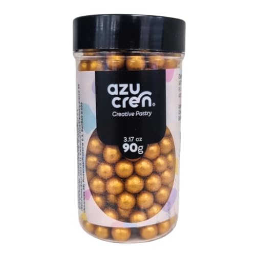 Azucren, Perlas Doradas Comestibles, Sprinkles Dorados Comestibles, para Decorar Tartas, Cupcakes, Galletas y Chocolates, Diametro 7 Milímetros, 90 Gramos