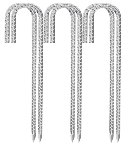 Paletti per cemento armato galvanizzati resistenti con filettati, tasselli di ancoraggio a terra per il fissaggio di tubi dell'acqua, argento, 30.5 cm (confezione da 6)