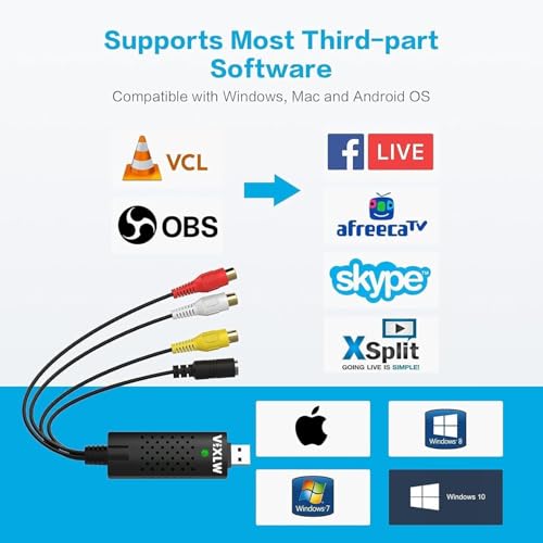 VIXLW Video Capture Card, RCA to USB Video Capture Device, USB 2.0 VHS to Digital Converter, VCR to Video Converter, Convert VCR to Digital from VCR VHS Mini DV Hi8 DVD for MAC/PC