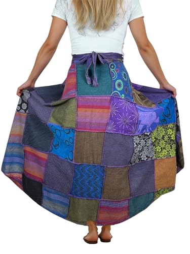 Image of Agan Boho Maxi Wrap Skirt for Women, Tie Dye Cotton Long Flowy Summer Skirt