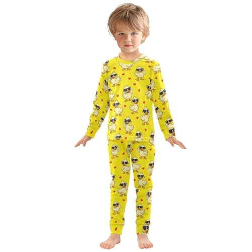 Pajama Sets Long Sleeve Cool Ducks with Hearts Soft Comfy Sleepwear 2 Piece PJS 3-8T2