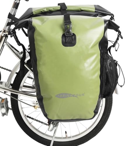 【AFISHTOUR】 防水自転車パニアバッグ - 50L サドルバッグ 自転車リアラック用 - 食料品やノートパソコン用の自転車バッグ(グリーン、1組)