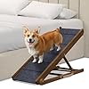 Adjustable Dog Ramp for Bed – Foldable Wooden Ramp for Dogs to Get on Bed, Couch, or Car with 13.4″ Wide Walking Space (Walnut Wood with Gray Carpet, Medium)