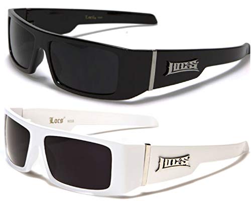 Locs Gangsta Sunglasses Various Combos 58 Style (2 Pack White Plain and Black Plain)