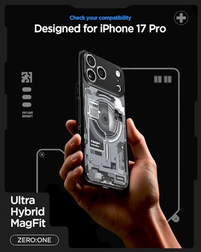 Image of Spigen Ultra Hybrid MagFit Back Cover Case Compatible with iPhone 17 Pro (TPU + Poly Carbonate | Zero One Black)