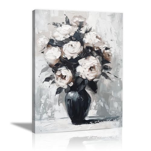 Art abstrait floral blanc tableau decoration murale salon moderne pour illuminer votre séjour