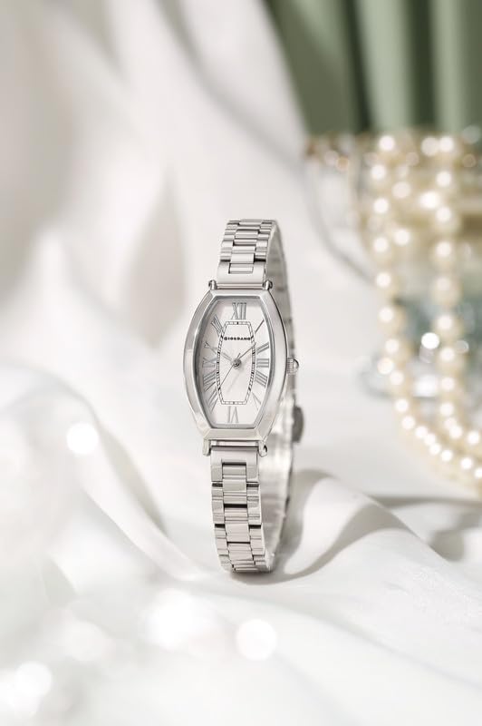 Image of Giordano Silver Oval Shape Dial Watch for Women - Elegant Roman Numerals, Stainless Steel Strap, Sleek Analog Design