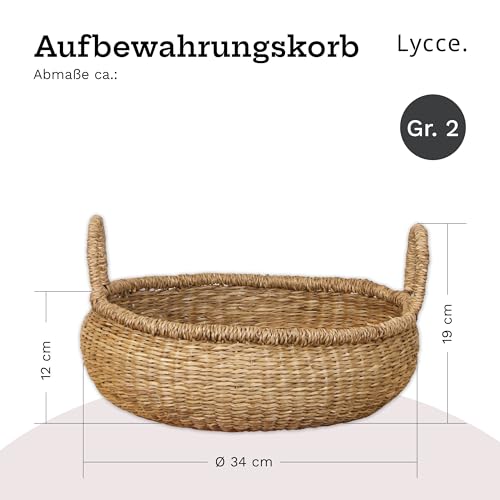 Lycce Aufbewahrungskorb Natur, Korb geflochten aus Seegras | dekorativer Flechtkorb mit Henkel vielseitig einsetzbar in deinem Zuhause als Wäschekorb, Picknickkorb, Präsentkorb leer | Gr. 2 (Ø 34 cm)
