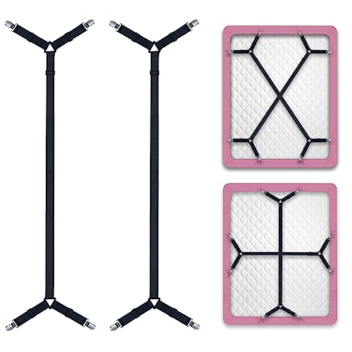 Bozenu Bed Sheet Straps/Fitted Sheet Holders for Corners - Keep Your Bed Sheets Firm & Tight with Premium Bed Scrunchies, Sheet Clips Black-2Pack