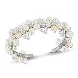 AeraVida Elegantly Handcrafted Cultured Freshwater White Pearl & Crystal Flowers Cuff Bracelet | Statement Floral Bracelet for Women | Fashion Jewelry