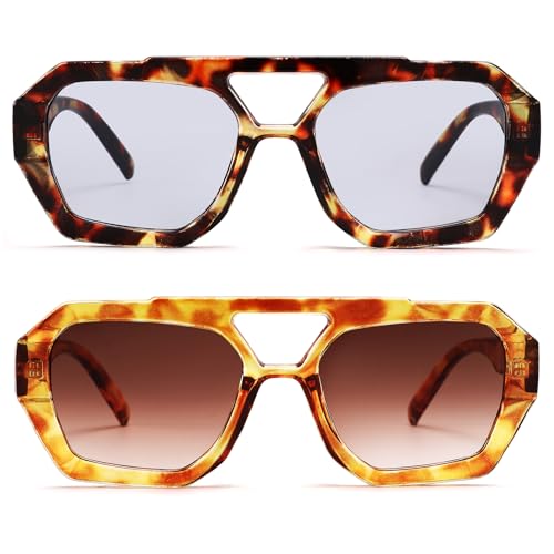 Retro Aviator Sunglasses for Women Men - Trendy Hexagonal Thick Frame Shades Square Sun Glasses2