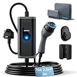 bokman EV Charger Type 2 to 3 Pin Plug, 5M | 2.3kW | 10A | IP65 Waterproof, Electric Car Charger Type 2 Charging Cable 3 Pin with LED Indicators & Carry Bag & Microfiber Towel