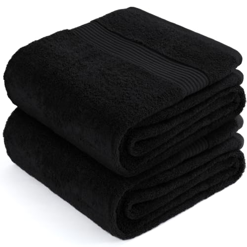Image of Cotton Paradise 100% Cotton Turkish Towel Set, Soft Absorbent Quick Dry, 2 Piece 35x70 Bath Sheet Set, Coal Black