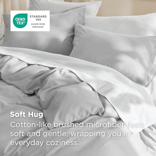 Image of Bedsure Duvet Cover Queen Size, Double Brushed Bedding Set, Silver Grey | For Kids & Adults, 90 inchx90 inch Comforter Cover, Hotel Luxury, All Season, Breathable, Easy Care, Lightweight, Zipper Closure
